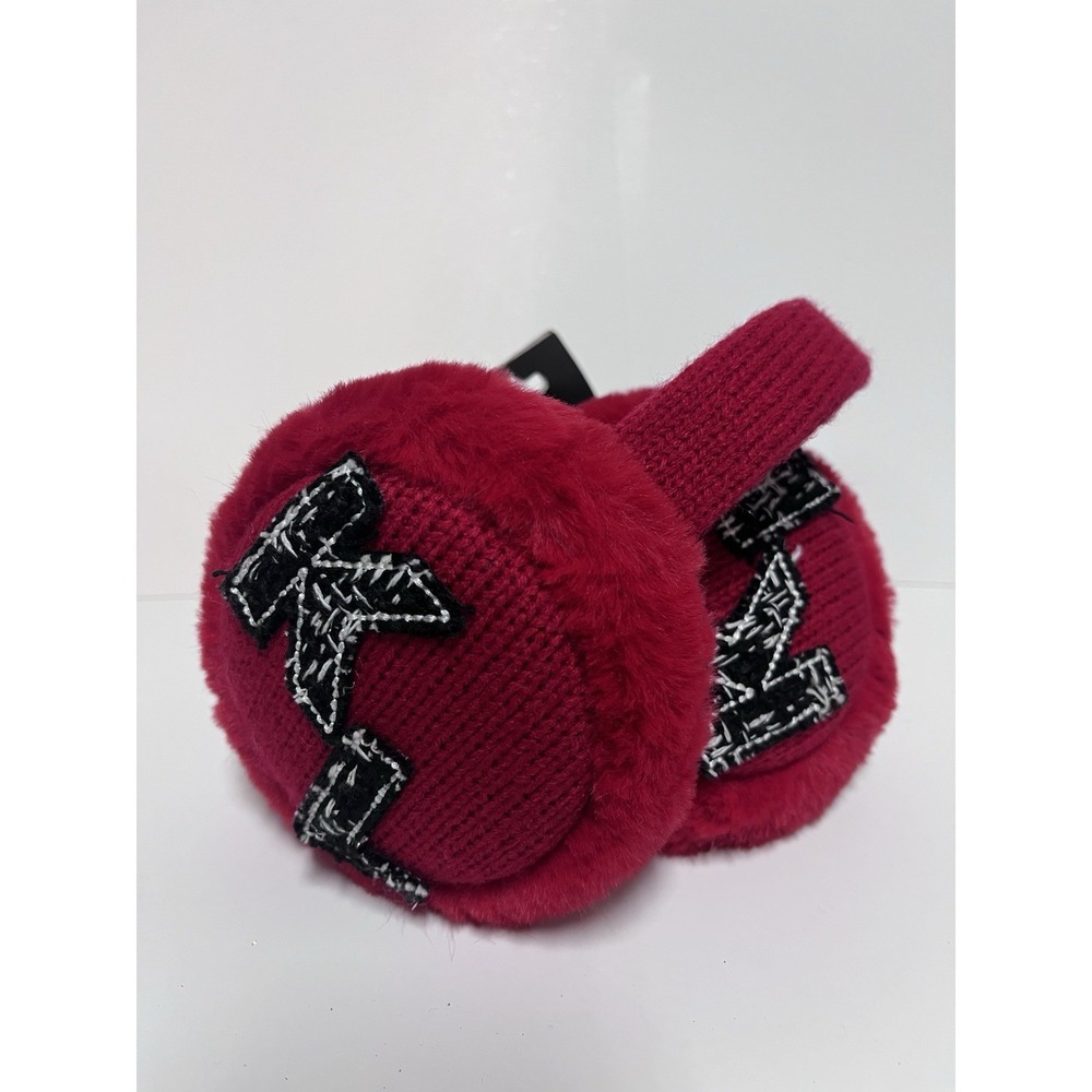 Karl Lagerfeld Paris Faux Fur Earmuffs Red Knit Logo New $48 MSRP